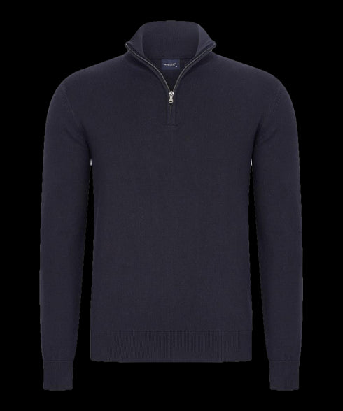 Zwarte half-zip met geribde boorden